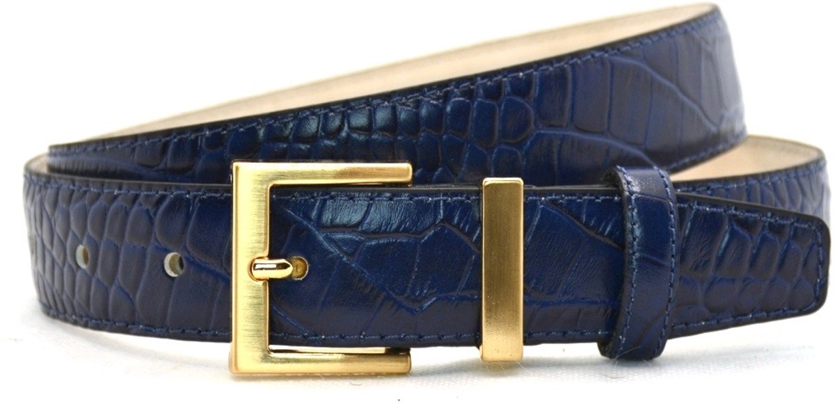 blauw croco riem - 3cm | 0032-6
