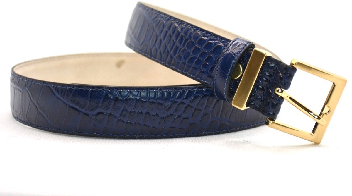 blauw croco riem - 3cm | 0032-6